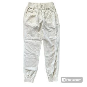 Faherty Tencel Linen Jogger Pants White Women's Size Small Pull On Elastic Waist